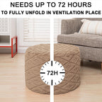 Fluffy Round Ottoman Pouf with All-in-One Foam Filling 20" x 14" Furry Ottoman Foot Rest Foot Stool for Living Room or Bedroom (Light Coffee)