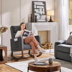 Yaheetech 28in Wide Padded High Back Glider Rocking Chair, Gray Polyester | High Back Nursing Chair with Side Pockets, Thick Foam Glider Chair, Rubberwood Base, Leisure Rocker for Living Room Bedroom