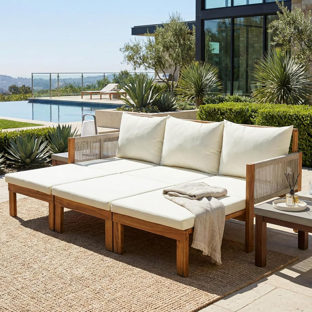 Outdoor Daybed Patio Sofa Bed 3 Seat Sunbed,Sleeper Couch for Patio, Backyard, Pool (Beige/3)