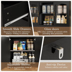 Garvee Kitchen Pantry Cabinet with LED Lights & Charging Station, 71" Tall Kitchen Hutch Storage Cabinet with Countertop, 3 Drawers, 4 Doors, Adjustable Shelves for Dining Room, Black