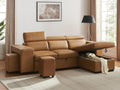 THSUPER 102'' Leather L Shaped Sectional Sleeper Sofa with Pull Out Bed, Sleeper Sectional Couch with Reversible Storage Chaise and Adjustable Headrest, Moder Leather Couches for Living Room. Brown | Breathable material