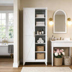 75.3" H Kitchen Pantry Cabinet with 5 Adjustable Shelves, Farmhouse Metal Pantry Cabinet with 2 Doors for Kitchen Home, Assembly Required,White