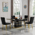 Henf 70" Black Dining Table for 4 6, Modern Glossy Kitchen Table with 1.5" Thick Lacquered Tabletop and Gold Stainless Steel Trim, Luxury Rectangular Dinner Tables for Dining Room