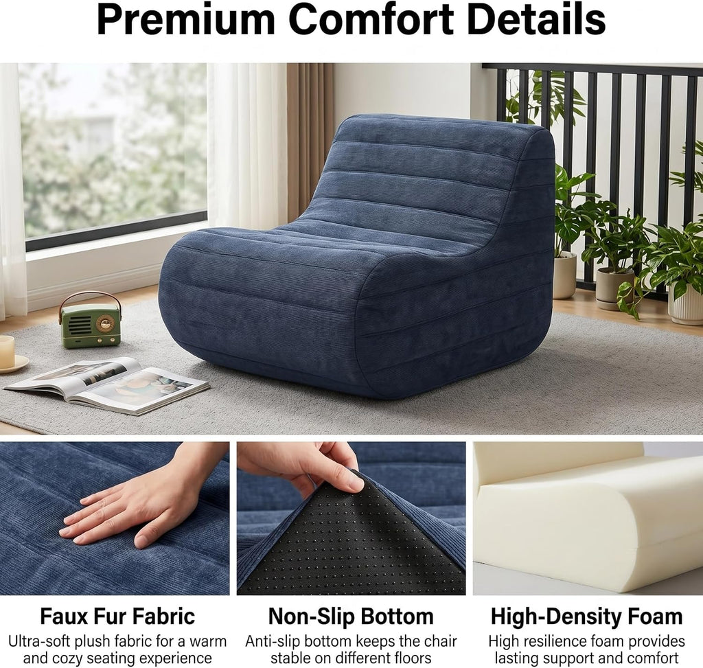 Memory Foam Bean Bag Chair, Gray | Compact Lazy Sofa Sack & Floor Couch, Soft Supportive Seat for Bedroom Living Room Office & Home Use