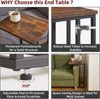 Aibiju Side Table Small End Table C Shaped, Slide Under Laptop Desk for Couch, Living Room Side Table, TV Trays for Eating on Couch, Rustic Brown+Black YD-TM051HB-2