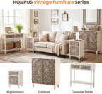 HOMPUS Night Stand Set 2, Vintage Nightstand with Storage, White Nightstand with Flower Pattern, Accent End Table, Bedside Table for Farmhouse, Bedroom, Light Grey Grain