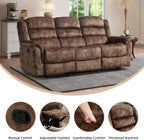EBELLO Reclining Sofa for Living Room, Extra Wide Modern Overstuffed 3 Seat Recliner Manual Sofa Chair, Breathable Soft Fabric and Padded Seat, Brown