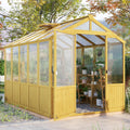 Jocisland 6x8x6.5 Ft Wooden Greenhouse, Pre-Assembled Solid Cedar Frame, Walk-in Design, Lockable Door, Adjustable Roof Vents, Polycarbonate Panels for Outdoor, Garden, Backyard
