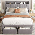 DUMOS Full Bed Frame, Upholstered Platform Bed Frame with Storage Drawers