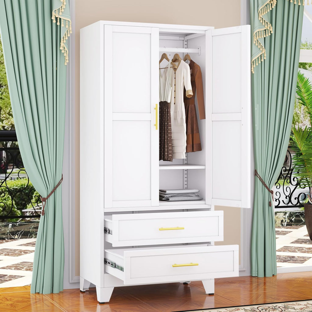 GAIOUS Metal Wardrobe Cabinet with Hanging Rod, Clothing Storage Cabinets