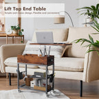 Colima Lift-Top Side Table with Charging Station - Mobile End Table with USB Ports & AC Outlets, Hidden Storage, Wheels - Rustic Wood Nightstand for Living Room, Bedroom, Office
