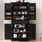 71" Tall Kitchen Pantry Cabinet with 3 Pull Out Organizers, Black Storage Cupboard with 6 Door Shelves, 2 Drawers, Freestanding Pantry for Kitchen Dining Room (Black)