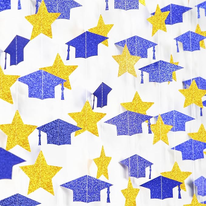 Navy-Blue Gold Graduation-2025 Class Party-Decorations - Congrats Grad Hat Star Banner Streamers Garland,Senior High School Night College Congratulations Decor Supplies Ouruola