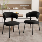 Dining Chairs Set of 4, Mid Century Modern Kitchen Chairs, Boucle Upholstered Dining Chair with Curved Backrest & Metal Legs for Kitchen Dining Room, Black