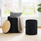 DUMOS Round Ottomans with Storage Set of 2, Vanity Stool, Foot Stool | 14.57"D x 18.11"H and 12.60"D x 14.96"H, Velvet Sturdy Ottoman for Living Room, Bedroom, Dorm, Small Apartment, Black