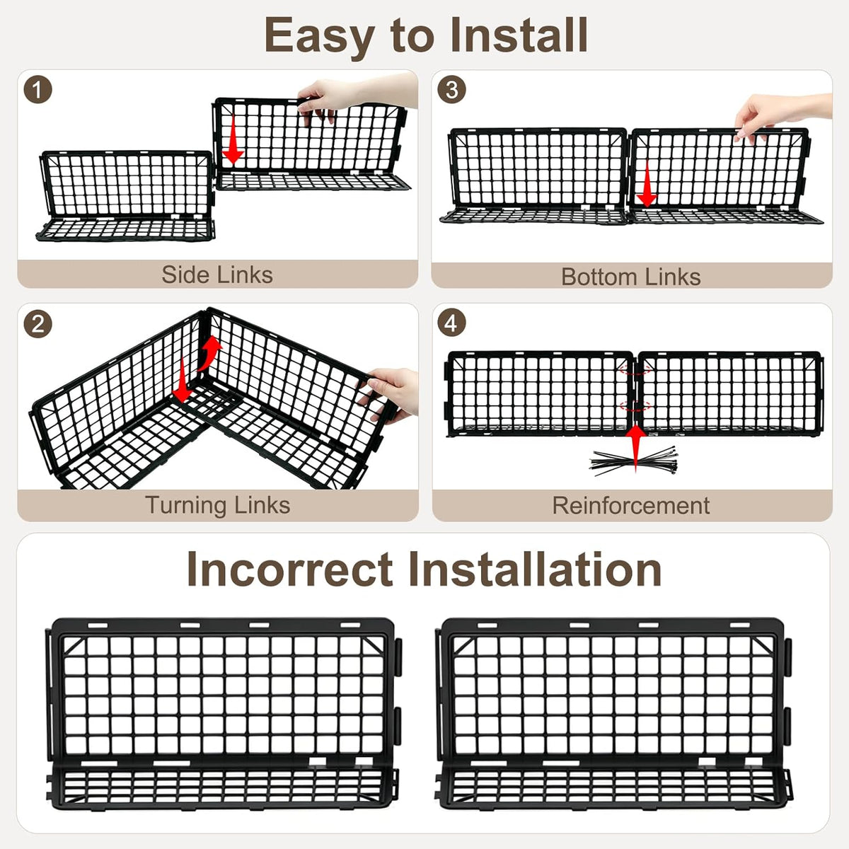 12 Pack Under Couch Blocker for Pets, Adjustable Furniture Under Bed Blocker with 30 Ties, Plastic Couch Barrier for Dogs, Cats and Small Items, Black