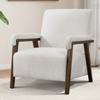 CANMOV Mid Century Modern Accent Chair, Upholstered Reading Armchair with Solid Wood Frame, Soft Fabric, Easy Assembly Sofa Chair for Bedroom, Living Room & Cafe (1, Crem White)