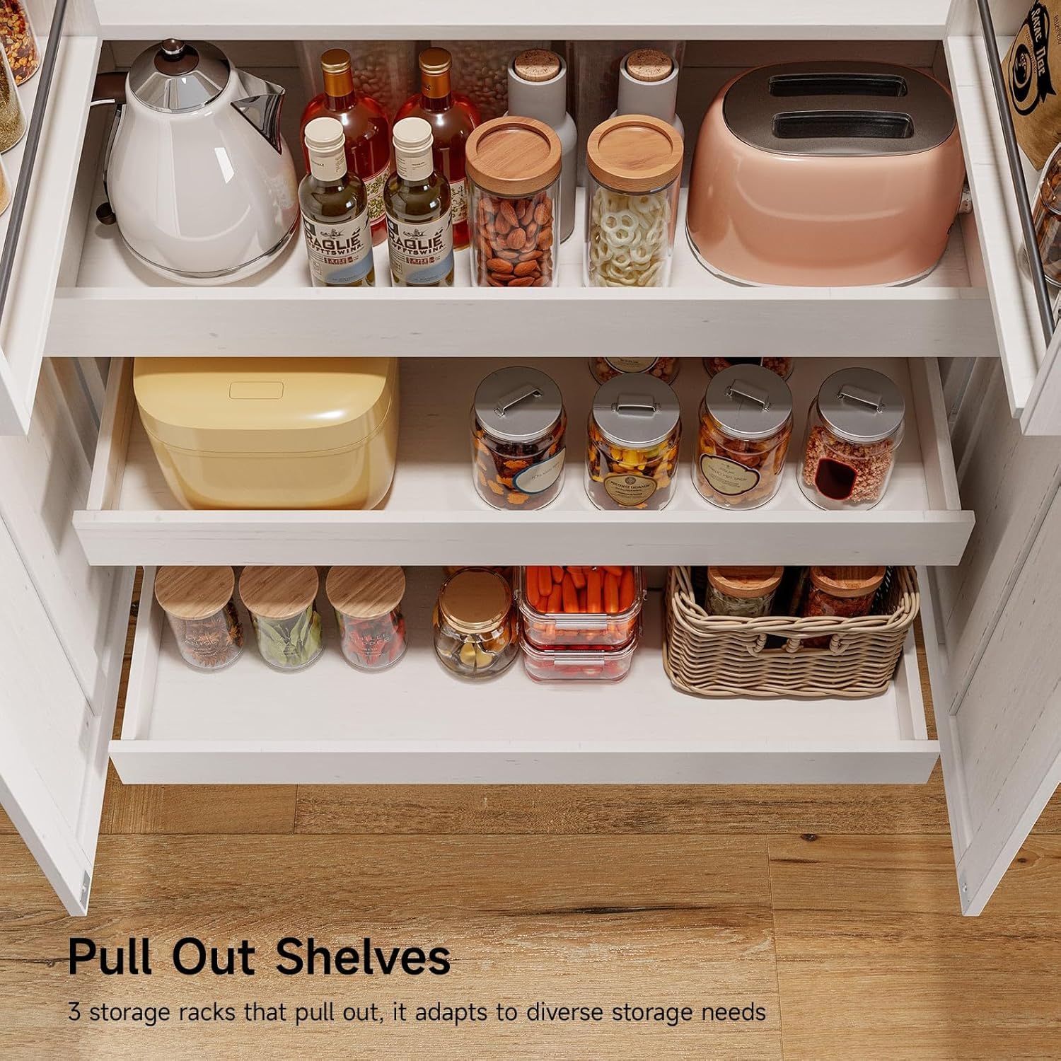 ONBRILL 71" Tall Farmhouse Kitchen Pantry Cabinet with 3 Pull Out Shelves & 2 Large Drawers, Pantry Storage Cabinet with 6 Door Shelf & Adjustable Shelf, Freestanding Cupboard for Kitchen, Dining Room
