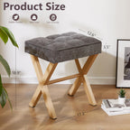 Royal Windsor Vanity Stool,Small Makeup Chair with Metal X Legs | Square Foot Stool,Modern Vanity Chair,Upholstered Vanity Seat for Entryway,Bedroom and Living Room,Dark Grey+Yellow