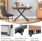 Multifunctional Height-Adjustable Folding Table - Coffee to Dining Transformer, Wooden Top & Metal Legs, Modern for Small Spaces (Kitchen/Living) (Walnut)