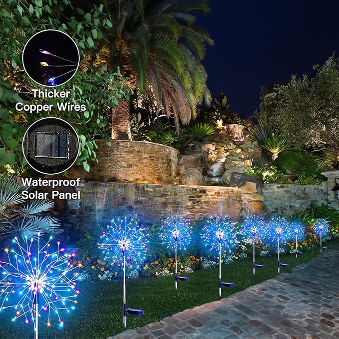 suddus Solar Garden Lights Outdoor Waterproof Decorative, 2Pack 150LED Firework Lights 8 Modes, Multicolor Solar Fairy Light for Yard, Patio, Pathway, Flowerbed Party Wedding Decor
