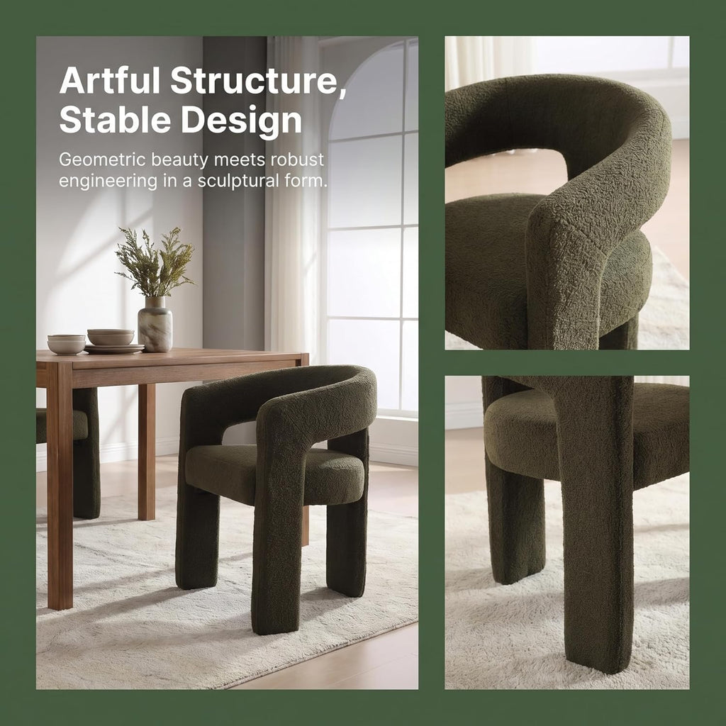 Hyfirm Modern Barrel Dining Chairs Set of 4, Comfy Sherpa Upholstered Accent Dining Room Chairs with Arms for Kitchen Living Room Bedroom Reception, Green