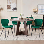 Green Velvet Dining Chairs Set of 4, Ergonomic Kitchen Chairs | Modern Upholstered Dining Chairs, Vertical Striped Enclosed Side Chair with Curved Backrest & Metal Legs for Living Room