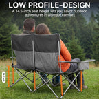 Huskfirm Low Camping Chair Lightweight Double Camping Chair Heavy Duty 2 Person Camping Chair with Cup Holders Padded High Back Camping Loveseat Supports 500 LBS-Grey
