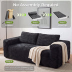 LIKIMIO Liorin Plush 71" Floor Loveseat Sofa Black Corduroy No Assembly | 2 Seater | High-Density Foam | 25.6" Deep Seat | 17.3" High Seat | Sofa in a Box | Ideal for Apartment/Living room