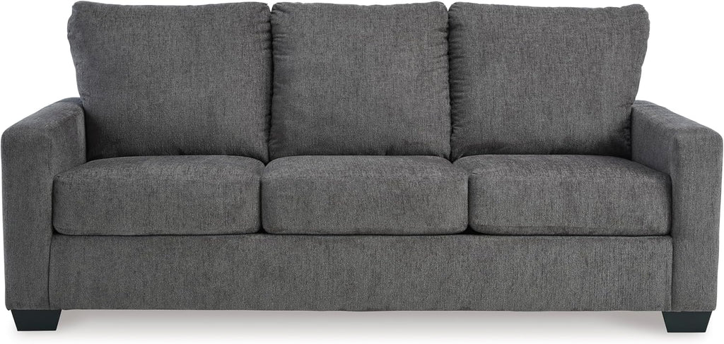 Signature Design by Ashley Rannis Queen Sleeper Sofa, Pewter Pull Out Couch | Pewter gray polyester chenille, Includes 4 in queen memory foam mattress, Space-saving 3-seater profile for living rooms