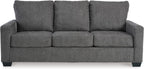Signature Design by Ashley Rannis Queen Sleeper Sofa, Pewter Pull Out Couch | Pewter gray polyester chenille, Includes 4 in queen memory foam mattress, Space-saving 3-seater profile for living rooms