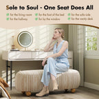 Hyfirm 54" Oatmeal Linen Upholstered Bench – Beige End of Bed Ottoman with Round Solid Wood Legs, Long Oval Footstool for Entryway & Hallway, Padded Seat (No Back)
