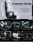 Yaheetech Gaming Chair with Footrest Massage Lumbar Pillow Black and White | Foam-padded PU leather racing seat and plush headrest recline with a slide-out footrest; metal frame supports up to 300 lb.