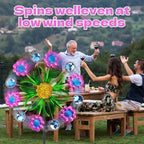 Purple Flowers Outdoor Wind Spinner, 36" Metal Wind Sculpture with Stake, Wind Spinners for Yard and Garden Lawn Patio Decor