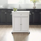 Crosley Furniture Compact Stone Top Small Rolling Cart with Shelves, Microwave Stand with Towel Rack, White