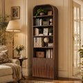 71" Tall Arched Bookshelf with Door, 7 Tiers Arched Bookcase with Storage, Adjustable Book Shelves for Living Room, Kitchen, Home Office, Walnut