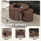 32" Anti-Slip Nesting Tables, Nesting Side Tables with Smooth Wood top, Nesting Coffee Tables with Minimalist Aesthetic for Modern Interior Home Spaces, Natural Wood
