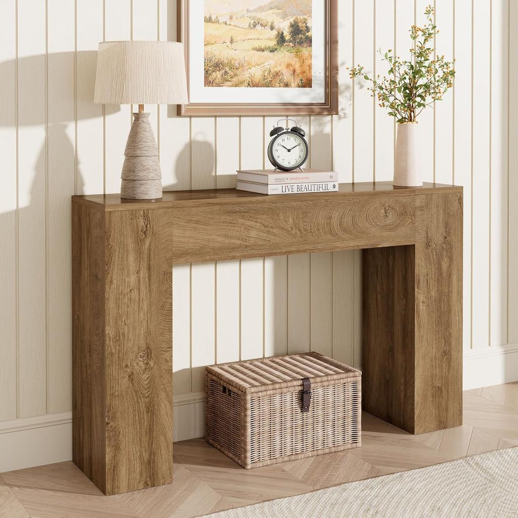 43 Inch Wood Console Table, Natural Oak Small Sofa Table for Entryway Living Room, Farmhouse Rectangular Accent Couch Table Behind Sofa with Sturdy Wood Base, for Hallway Foyer Entrance