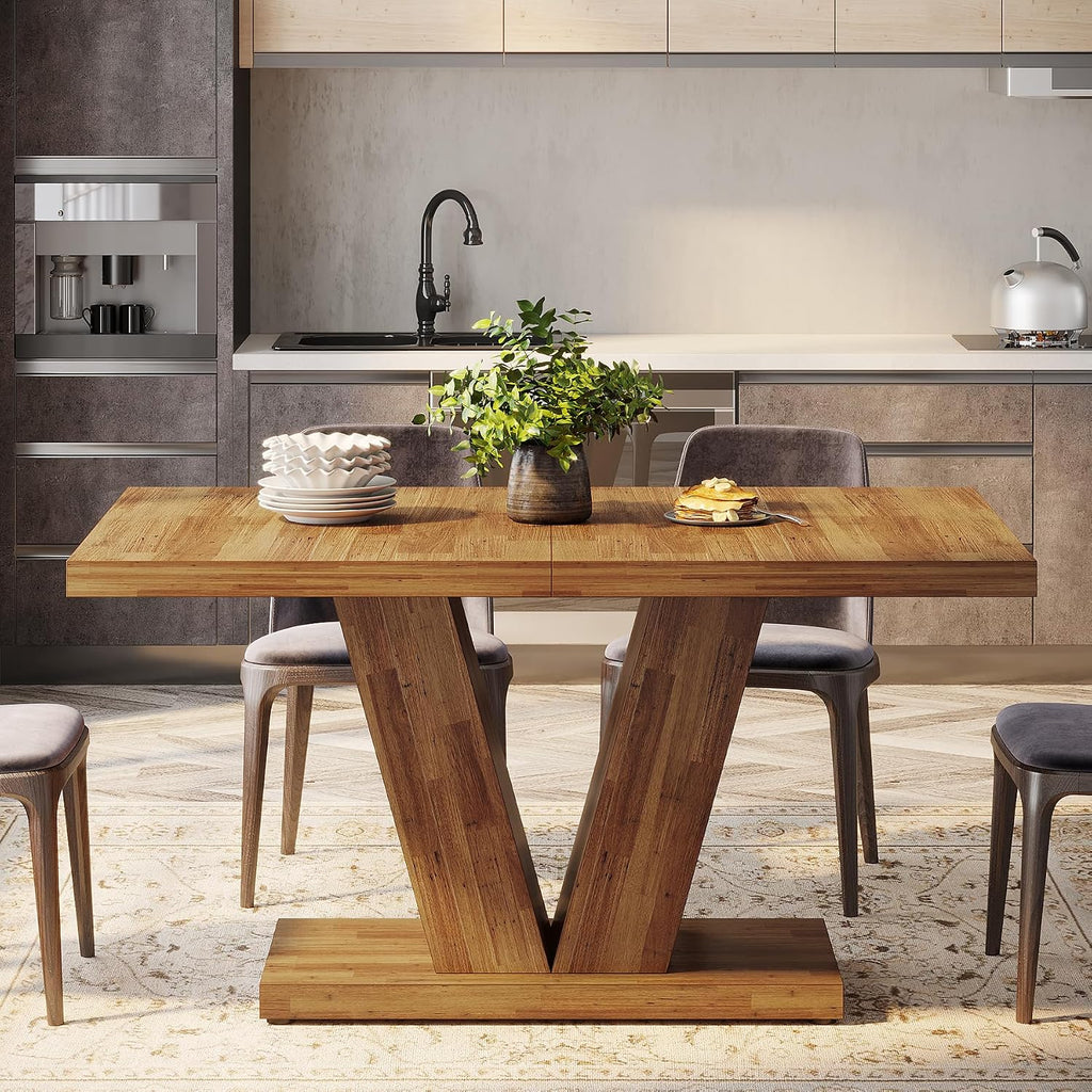 Tribesigns 47-Inch Dining Table for 4, Walnut Brown Kitchen Dinner Table with Heavy Duty Pedestal, Farmhouse Wooden Eating Table for Home, Dining Room, Small Space