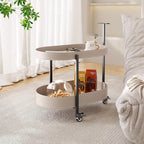 Guyii 2 Tiers Storage Rolling Cart 360 Rotating Side Table Modern End Table Living Room Table with Wheels Easy to Move for Living Room Bedroom Kichen Bathroom Pu Leather