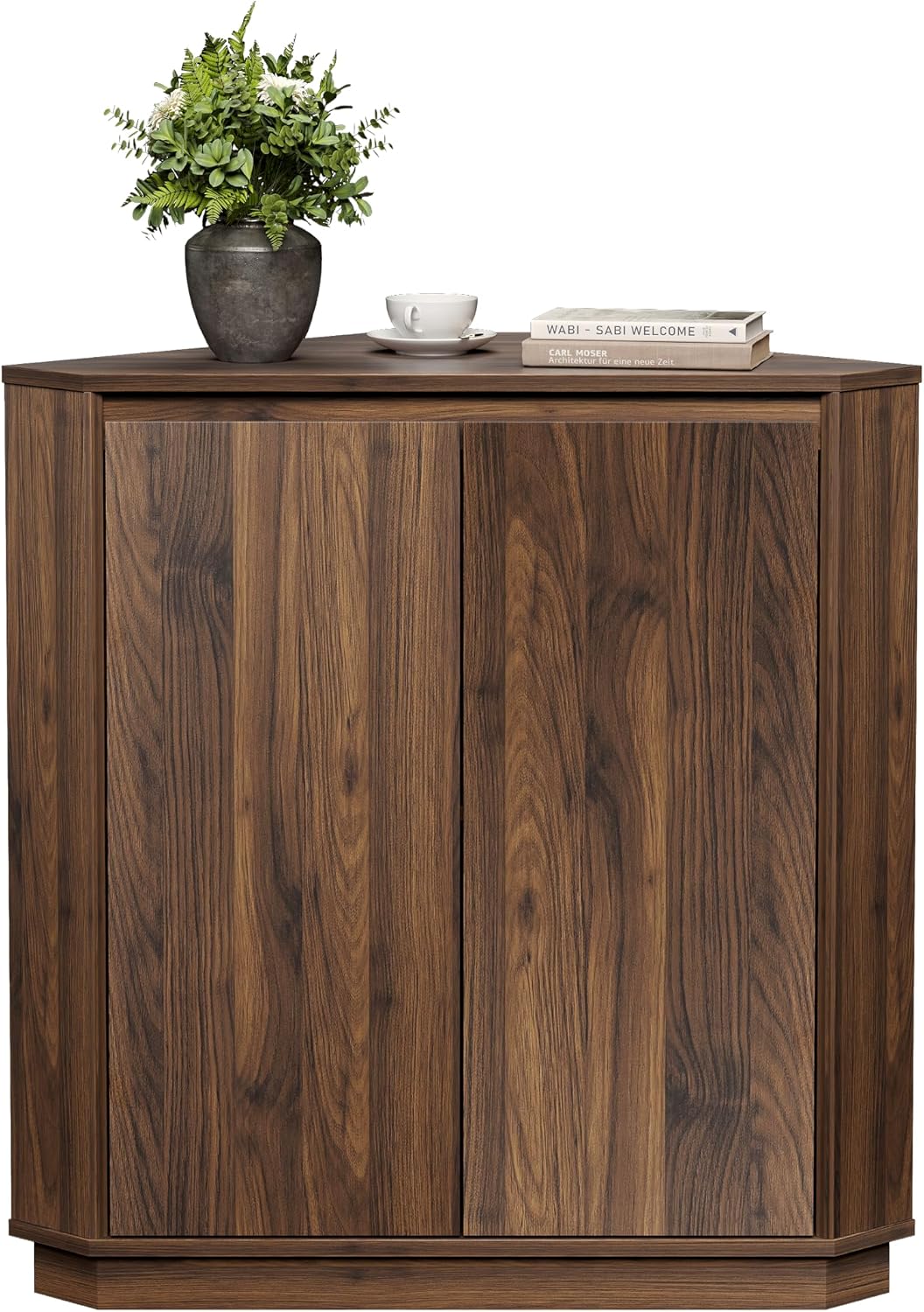 Corner Storage Cabinet, Small Corner Floor Cabinet with 2 Doors and 2-Tier Shelves, Modern Wooden Narrow Storage Organizer for Living Room, Kitchen, Pantry, Bathroom, Brown