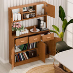 Talent Star Pantry Cabinets for Kitchen Storage, Freestanding Hutch Cabinet with Buffet Cupboard, Utility Pantry with Microwave Stand, Household Wall Tall Sideboard with 3 Drawers Ebony