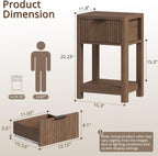MECHYIN Nightstand Set of 2, Fluted Bedside Table with Drawer & Open Shelf