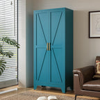 LCAOPC 71" Tall Metal Storage Cabinet with 2 Doors and 4 Adjustable Shelves, 5-Tier Kitchen Pantry Storage Cabinet for Kitchen, Living Room, Dining Room and Office, Blue