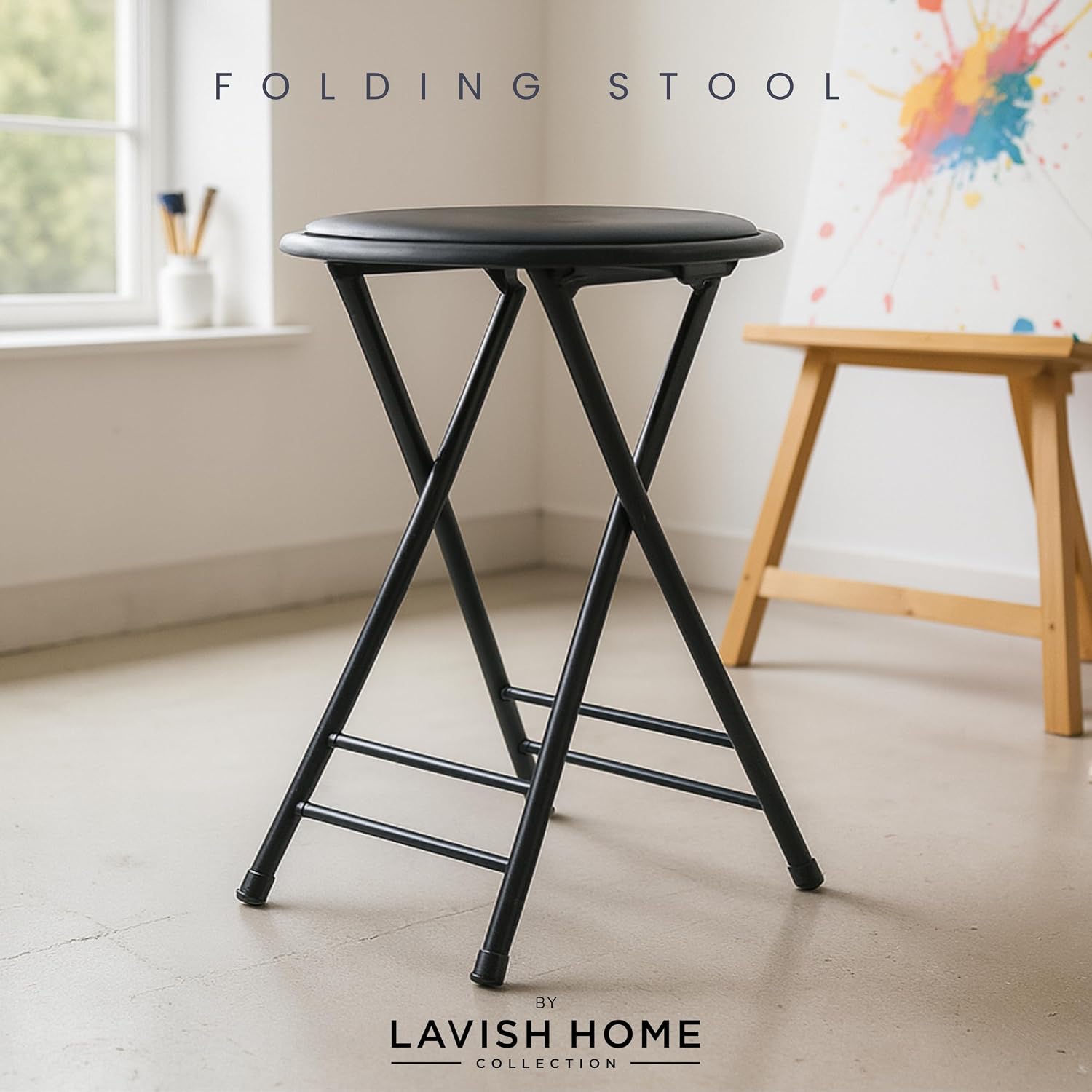 Folding Stool - Portable Backless 24-Inch Stool with 225lb Capacity, Single | Collapsible Counter Bar Stools, Compact Folding Chair, for Kitchen or Rec Room, Camping, Indoor and Outdoor by Lavish Home