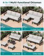 SERWALL Outdoor Ottoman with Cushions for Sofa Set, Black HDPE Frame with Beige Cushions