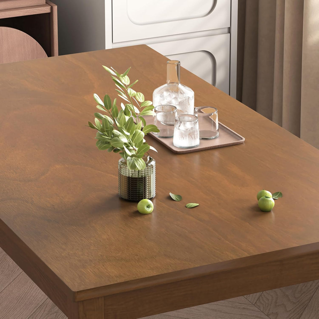 WiberWi Dining Table Set for 4, Solid Wood Kitchen Table and Chairs Set of 4, 43.3” Space-Saving Mid Century Modern Dining Room Table with Upholstered Chairs, Walnut
