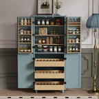 Scurrty Vintage Kitchen Pantry Cabinet with Drawers and Door Shelves, Blue | 69'' Tall Cupboard, Pull Out Trays, Painted, Heavy Duty, Roman Column Leg, Adjustable Shelf, Farmhouse Hutch, Food Organizer