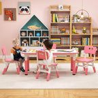 KOTEK Kids Table and Chairs Set of 4, Height Adjustable Children Activity Table & Play Table with Graffiti Desktop, Toddler Table and Chair Set for Daycare, Playroom, Home, Preschool (Pink)