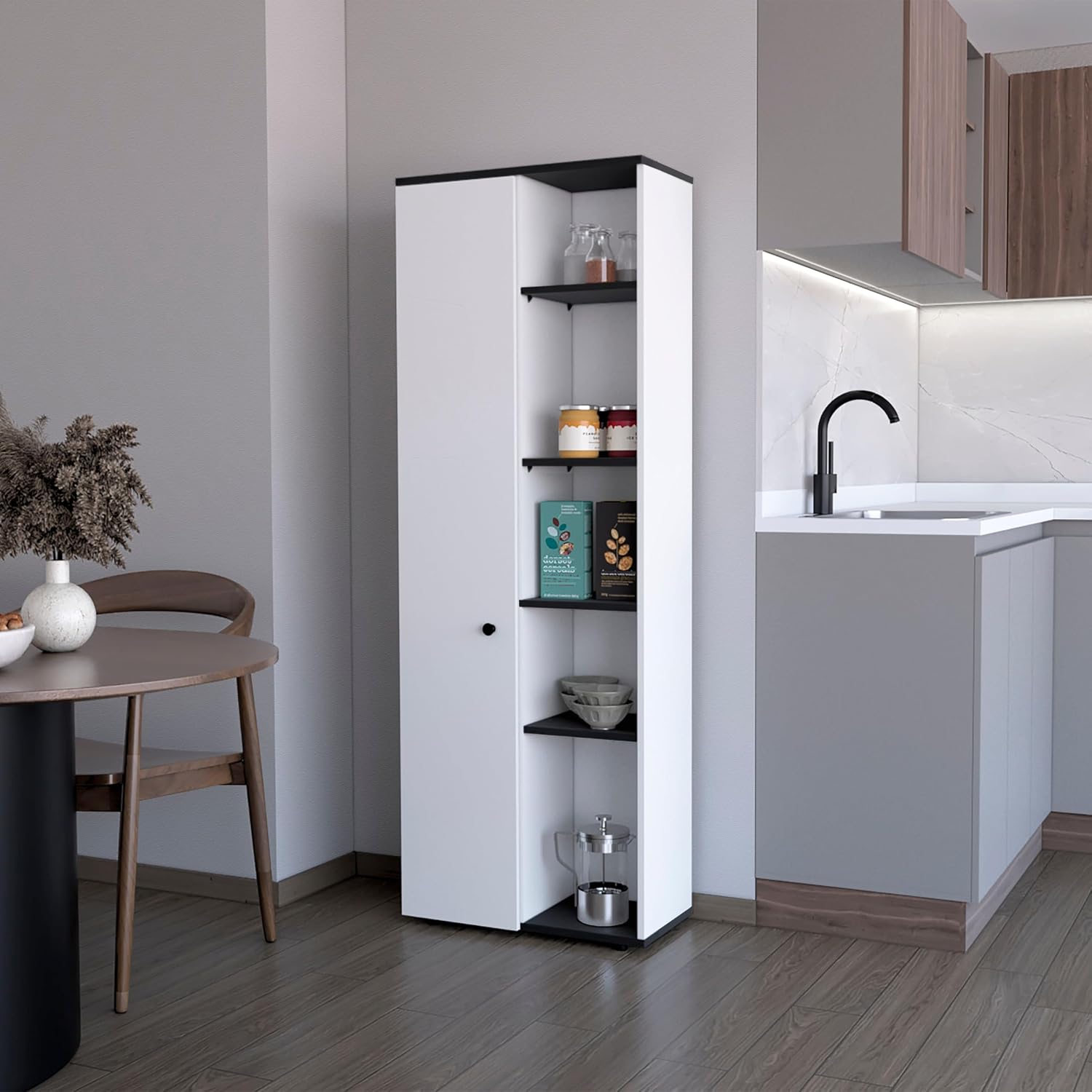 Molly White and Black 1-Door Multistorage Kitchen Pantry